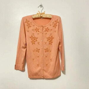 Vintage - Light Peach Embroidered Silk Pendleton Cardigan